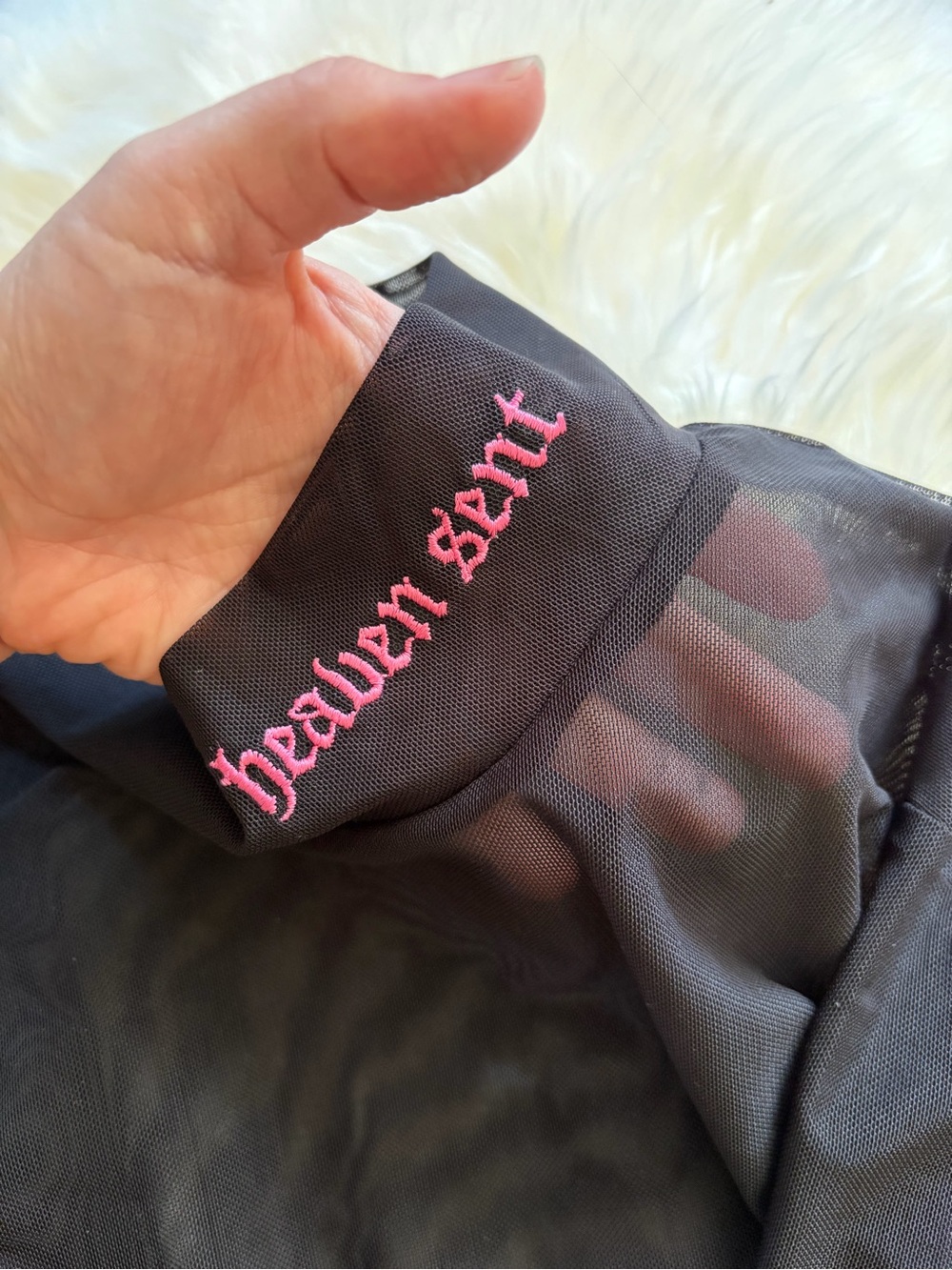 Forever 21 Black Mesh "Heaven Sent" Embroidered Mock Neck Top XXL